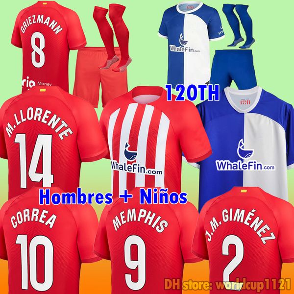 

23 24 atletico madrids soccer jerseys morata joao felix 2022 correa koke camisetas de futbol lemar men kids kit football shirt 4261 jersey, Black;yellow