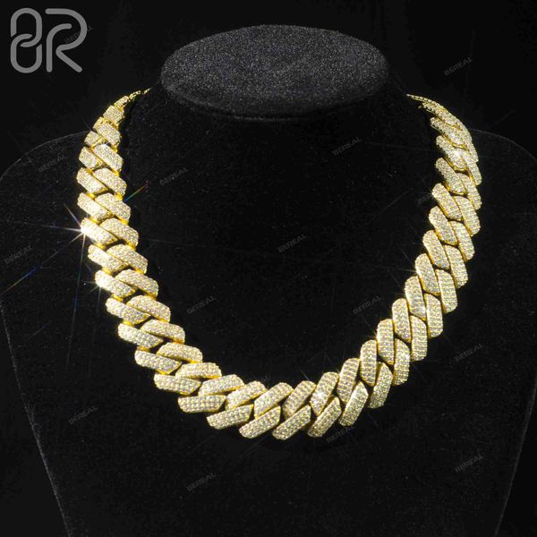 

wholesale price 18mm moissanite cuban chain fancy jewelry round brilliant cut diamond gold plated 925 silver cuban link necklace