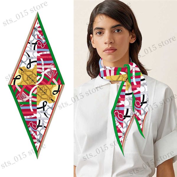 

scarves chain printing diamond shape silk scarf women luxury brand scarves hijab headscarf fashion women's neck scarf shawl t230425, Blue;gray