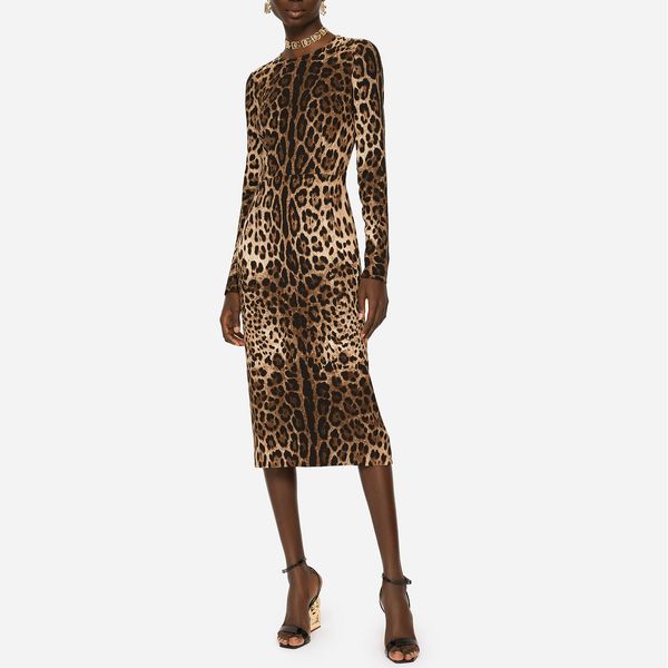 

womens dress european fashion brand long sleeve gathered waist stretch satin real silk leopard printed dress, White;black