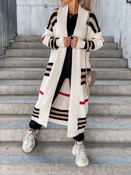 

women's sweaters 2023 autumn knitting oversize long coat black sleeve cardigan loose coats female casual trendy ladies clothes 230831, White;black