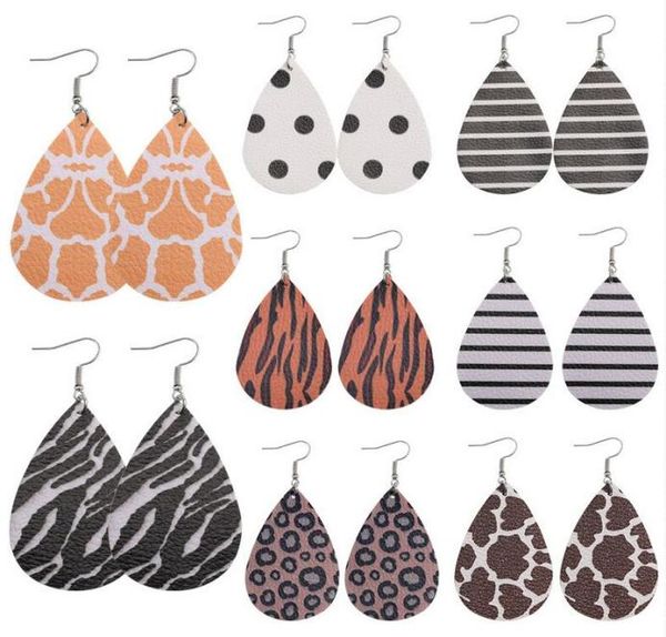 

new fashion pu leather doublesided leopard charm pendant earring teardrop dangle eardrop hook earrings for women lady8617641, Silver