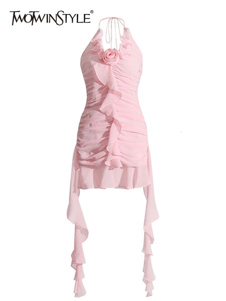 

basic casual dresses twotwinstyle patchwork floral for women halter sleeveless high waist folds elegant dress female fashion style clothing, Black;gray