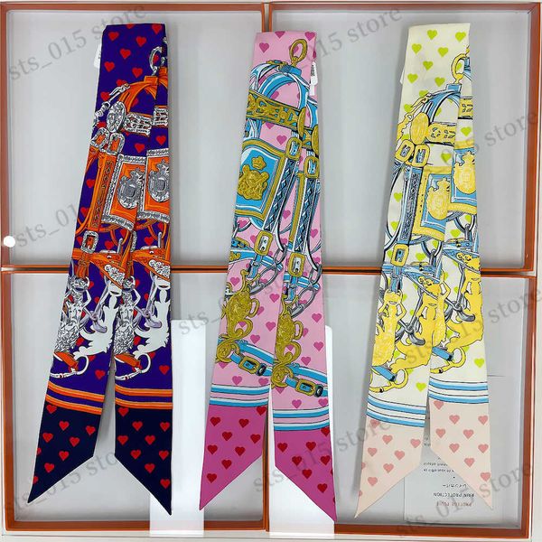 

scarves new design small % pure silk scarf women luxury brand headband fashion women's bag scarf ribbon foulard headscarf t230425, Blue;gray