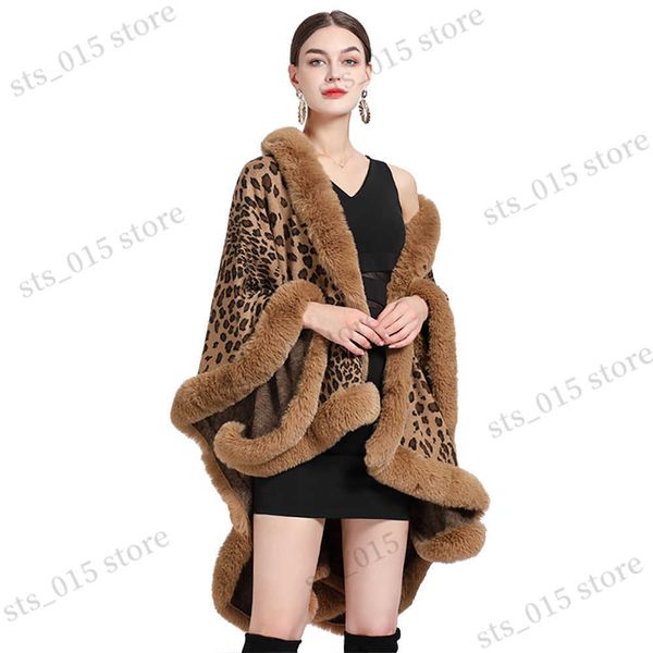 

shawls women's rex rabbit faux fur shawl lady luxury leopard overcoat winter keep warm wrap cloak classic large size cardigan new t2309, Blue;gray