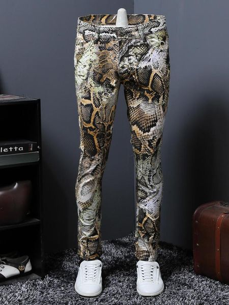 

wholemens snake skin print camoflague original slim hip hop rock jeans pants men skinny jeans streetwear 29381236194, Blue