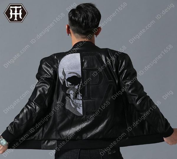 

jackets men039s skull embroidered thick baseball collar imitation motorcycle leather jacket men039s fashion9464307, Black;brown