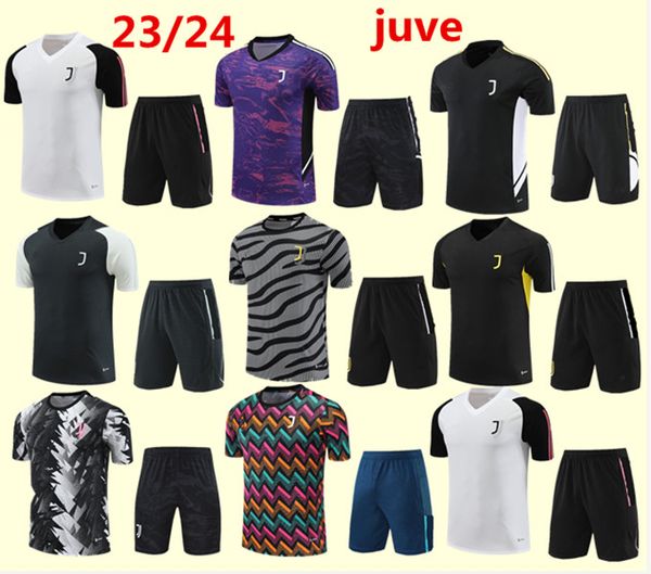 

23 24 juve tracksuits men short sleeved football training suit jerseys set 23/24 soccer chandal futbol survetement foot sets jogging kit qua, Black