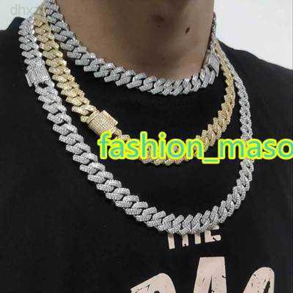 

fashion jewelry 14mm zircon iced out copper miami cuban link chain necklace for men, Silver