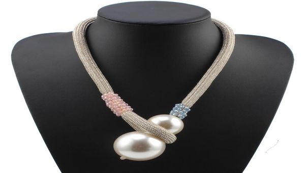 

handmade chunky bead statement big pendant necklace for women rope chain ball fashion new 2018 simulated pearl necklace4840293, Silver