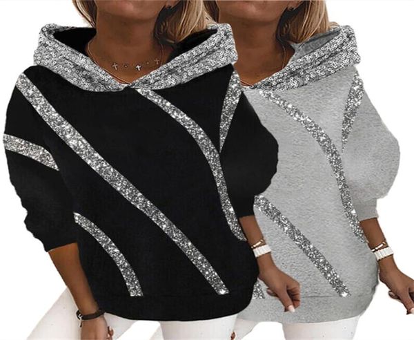 

women plus size hoodies sweatshirts fall winter clothes club loose s3xl sequins long sleeve running jogger hooded hoodies pu5304957, Black