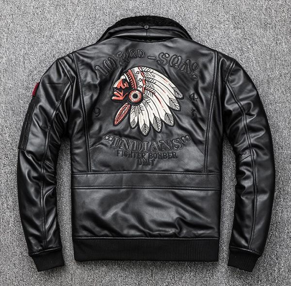 

black indian avatar embroidery g1 flight bomber jackets sheepskin genuine leather jackets motorcycle leather jacket with lamb fur 9989226