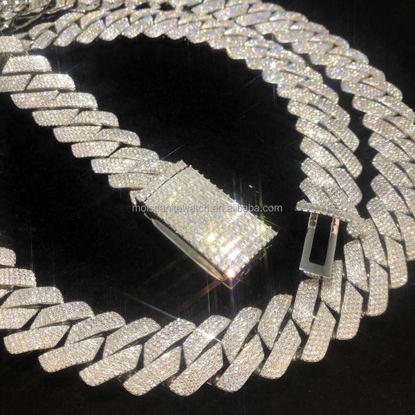 

d color iced moissanite vvs 20mm hip-hop jewelry necklace miami 925 sterling silver moissanite cuban chain necklace customized
