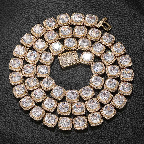 

925 sterling silver square zircon clustered iced out tennis chain link