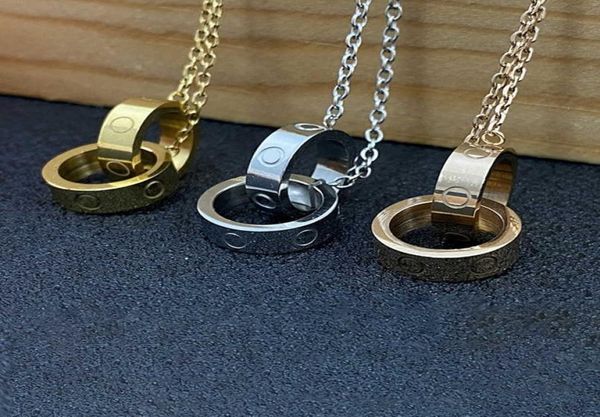 

pendant necklaces classic love necklaces c68 double ring pendant designer diamond necklace fashion womens gold silver torque with 3867885