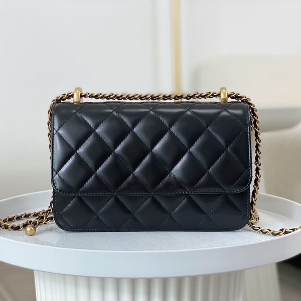 

10a designer bag women little golden ball flap purse black calfskin 22cm high imitation crossbody handbags with box