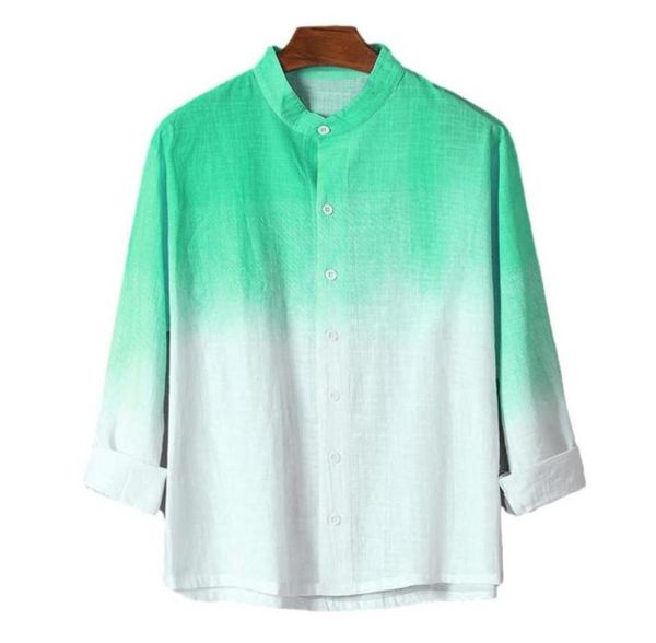 

men shirt leisure fashion gradient printing cardigan cotton and linen slim longsleeved male men039s casual shirts9430943, White;black