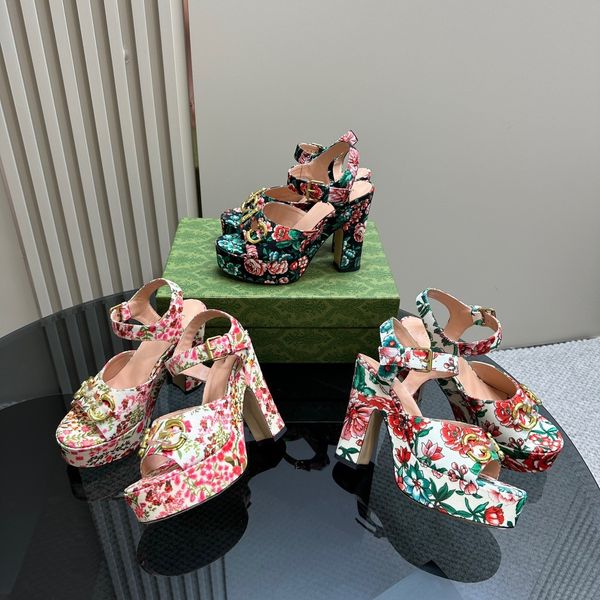 

designer flower high-heeled slides slippers women luxury leather rhinestones letter buckle outdoor high heels sandals lady back hollowed out, Black