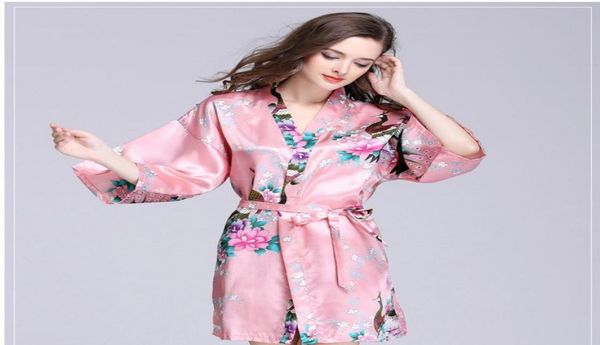 

peacock robe sleeve silk pajamas bathrobe ladies summer silk robe single home furnishing clothing sleepwear whole7035122, Black;red