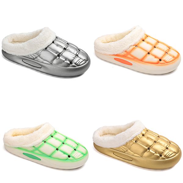 

2023 winter fleece thickened warm cotton slippers men woman golden silver green black orange fashion couple color 5