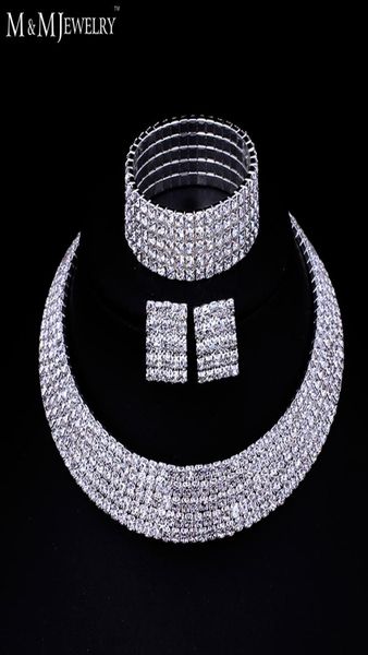 

wholeclear austrian crystal silver plated jewelry sets round necklace earrings bracelet for women wedding accessory tl294sl06446974, Slivery;golden