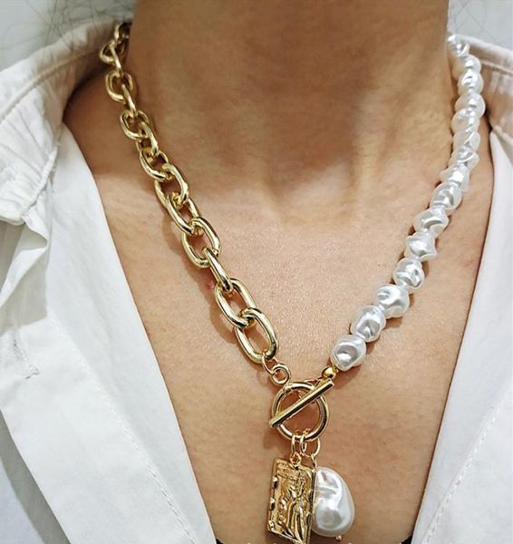 

kmvexo vintage baroque irregular pearl lock chains necklace 2020 geometric aangel pendant love necklaces for women punk jewelry7259254, Silver