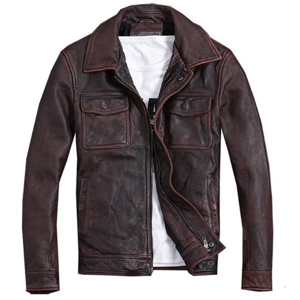 

men's leather faux plus size 5xl motorcycle cowhide coats for men vintage mens real cow jacket brown streetwear spring clothing a972 23, Black