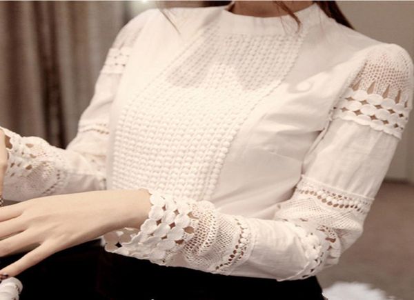

fashion women blouses plus size bottoming longsleeved white shirt lace hook flower hollow chiffon slim blouse women1229205