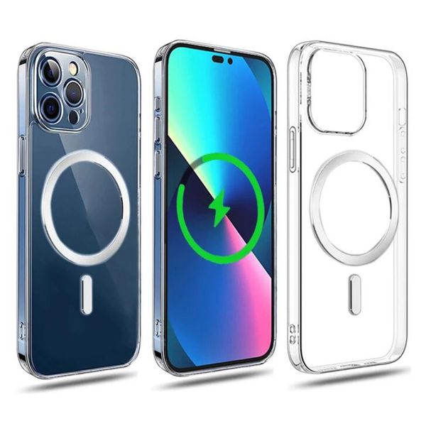 

magsoge transparent clear acrylic magnetic shockproof phone cases for iphone 15 14 13 12 11 pro max mini xr xs x plus compatible magsafe cha