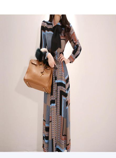 

vintage print elegant long dress women 2022 spring singlebreasted shirt dresses waist swing anklelength vestidos1540323, Black;gray