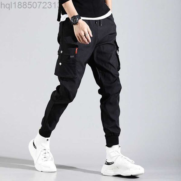 

hip hop men pantalones hombre high street kpop casual cargo pants with many pockets joggers modis streetwear trousers harajuku, Black