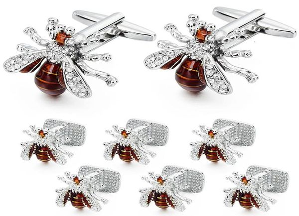 

cuff links hawson crystal bee cufflinks and studs set for men tuxedo luxury gift party bee cufflinks with box mens 2211301127145, Silver