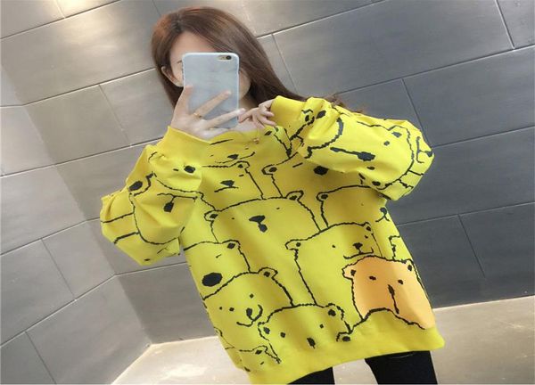 

autumn women girls cartoon bear printed ladies long sleeve casual pullover clothes sweatshirt plus size2515918, Black