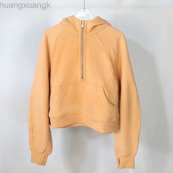

lululemens womens jackets hoodys plus velvet autumn and winter yoga hoodie scuba thickening sports half zipper terry designer sweater cing, Black