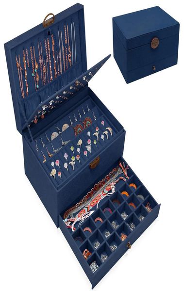 

jewelry boxes organizer 5 layers for women large storage case necklace earring ring bracelet veet box with locker girls ammpr6326524, Black;white