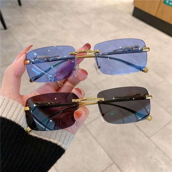 

cheetah decorative frameless square sunglasses color retro leopard metal, White;black