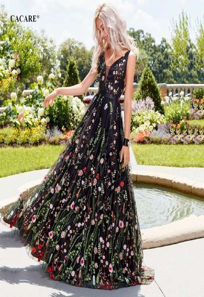 

embroidered floral long dress women 2020 fashion elegant evening dress runway maxi cacare f0498 black s2xl8254559