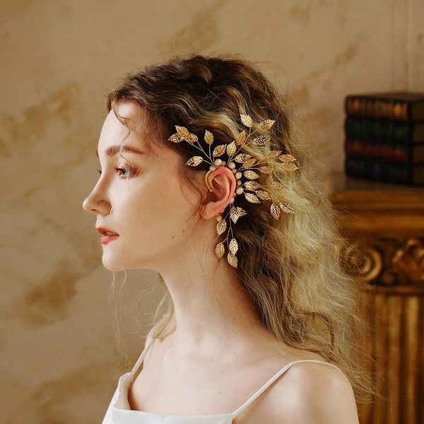 

ear cuff alloy leave vintage baroque exaggerated beads clip earrings handmade party jewelry gifts female 230830, Silver