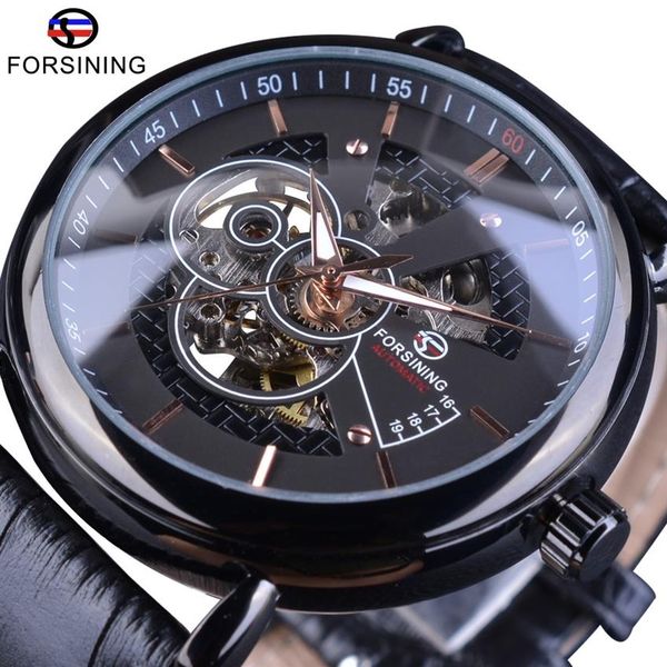 

forsining transparent case avigator series genuine leather strap fashion skeleton design men automatic watches brand luxury247l, Slivery;brown