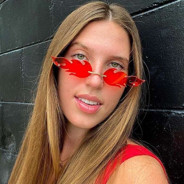 

frameless flame ocean sunglasses ins punk for men and women, White;black