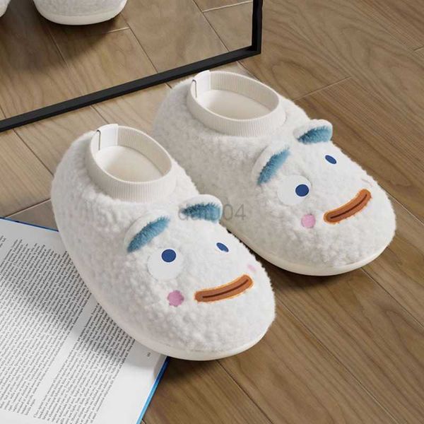 

slipper new thick sole home indoor outside boy girls slides winter home warm fluffy slippers fitted heels fur cotton shoes for couple l0831, Black;grey