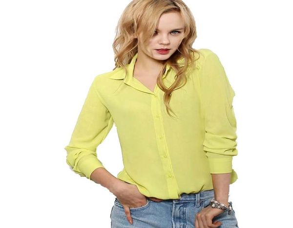 

fg1509 women blouses button 5 solid color 2015 new longsleeve shirt female chiffon blouse women039s slim clothing blusas femin4695732, White