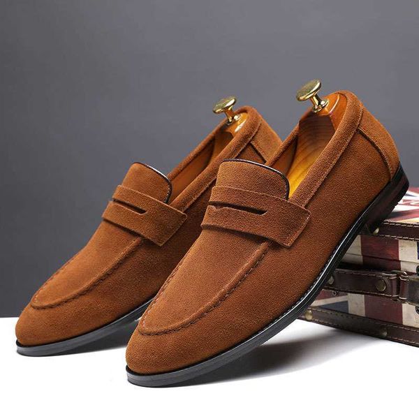 

dress shoes fashion men's casual shoes suede genuine leather mens slip-on light comfortable driving loafers moccasins men party wedding, Black