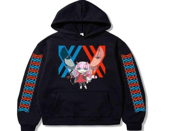 

darling in the franxx anime harajuku zero two beautiful girl print hoodie men loose autumn winter sweatshirt hoody hoodies y19543497, Black