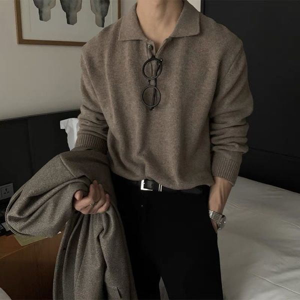 

men's sweaters zcsmll knitted black sweater trendy korean men's polo designer turndown neck loose spring 230831, White;black