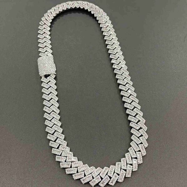 

gra certificate 15mm baguette cuban chain d color vvs moissanite diamond custom silver hip hop necklace