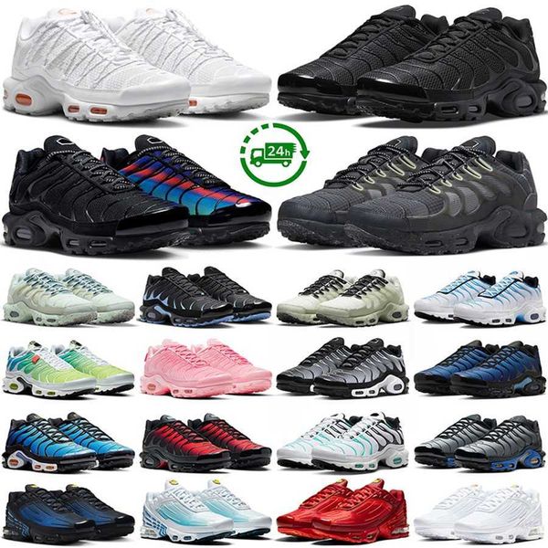 

2023 tn plus 3 terrascape men women running shoes tns utility triple black clean white pink hyper university blue sky unity mens trainers sp