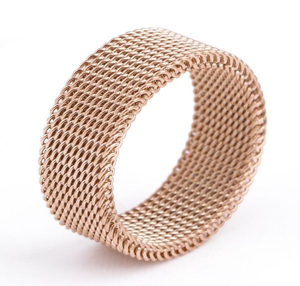 

drop rose gold circle woven mesh rings for women men jewelry stainless steel wedding rings for friends gift6683414, Slivery;golden