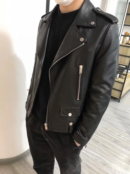 

men's leather faux motorcycle slim fashion star same style man genuine leather jacket 230831, Black
