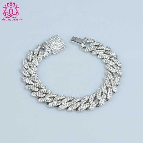 

ymbe-14mm vvs moissanite iced out diamond white gold color chain necklace 925 sterling silver men necklace cuban link chain